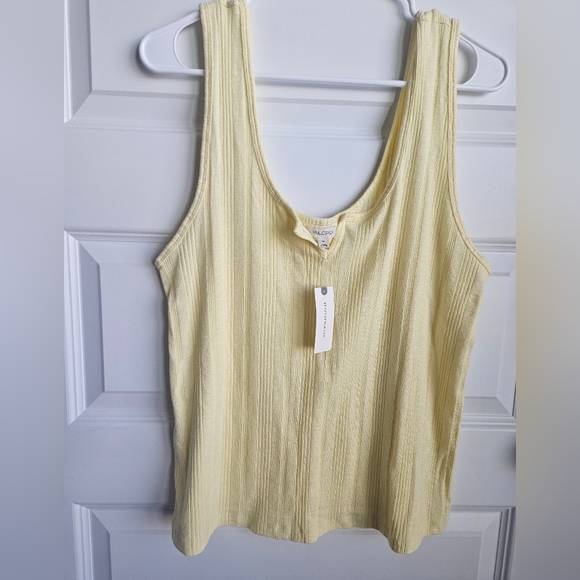 Pilcro Tops - PILCRO Anthropologie Butter Yellow Soft Pointelle Ribbed Notched Tank Top NWT
